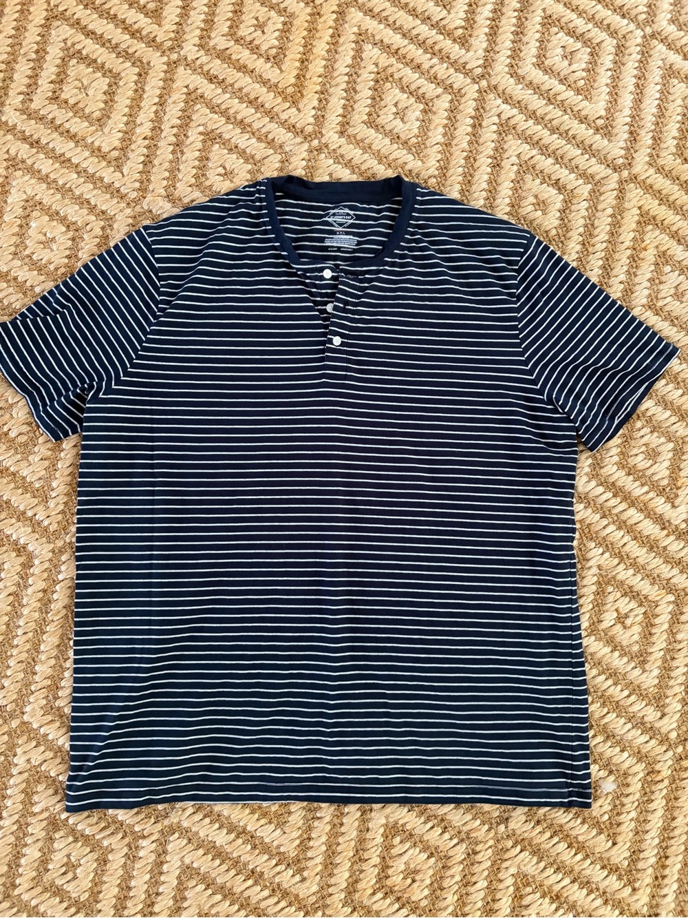 St. John's Bay Navy and White Striped Henley Polo